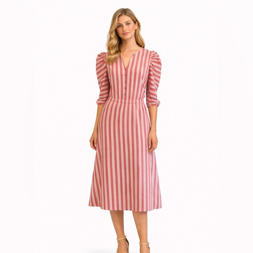 Matilda Jane NWT pink, red, and white striped shirt sleeve dress sz M